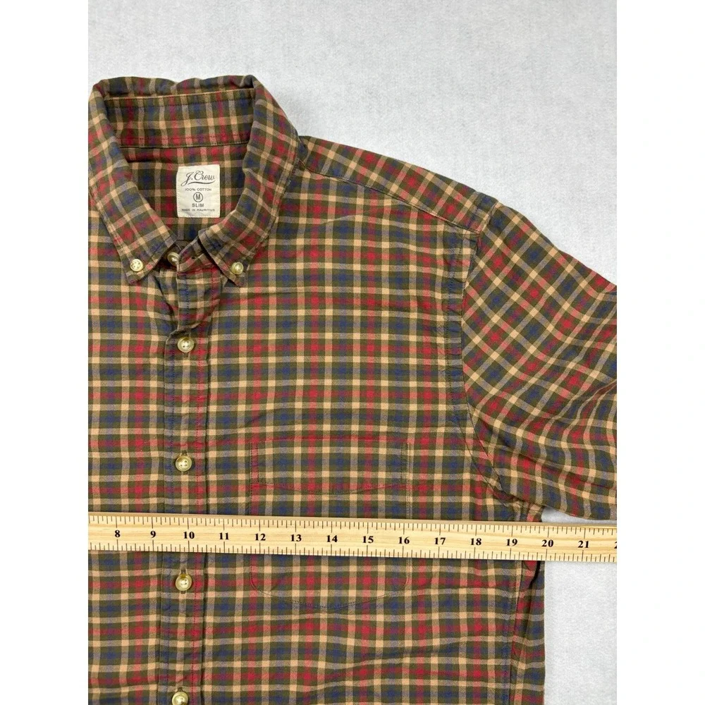 J. Crew Mens‎ Slim Fit Plaid Button Down Shirt Medium Red Green Cotton F4181